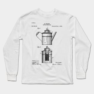 Coffee Patent - Coffee Shop Art - Black And White Long Sleeve T-Shirt